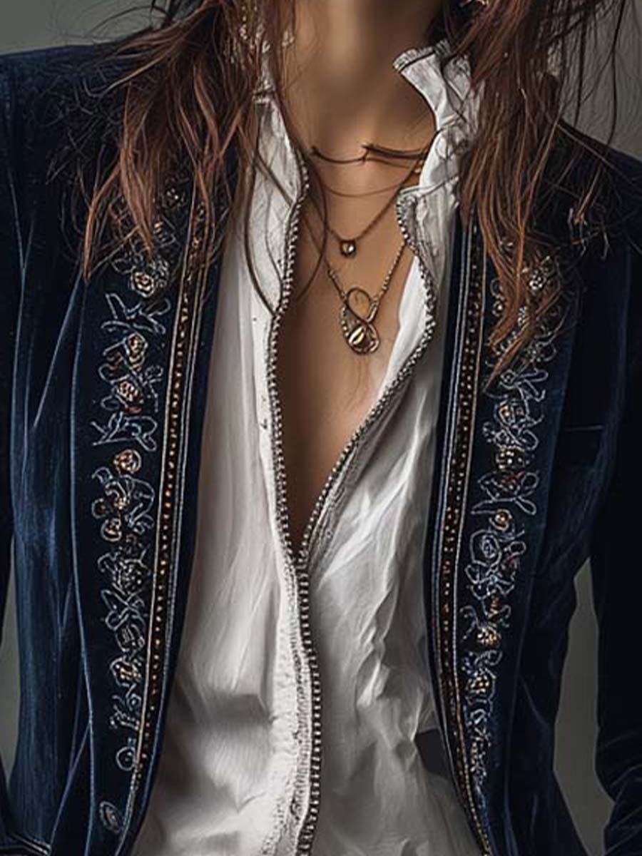 Soraya Womens Vintage Navy Embroidered Longline Jacket – Sienna Noosa