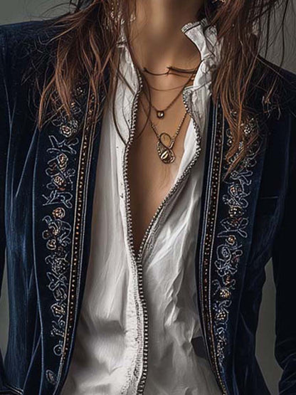 Soraya Womens Vintage Navy Embroidered Longline Jacket – Sienna Noosa