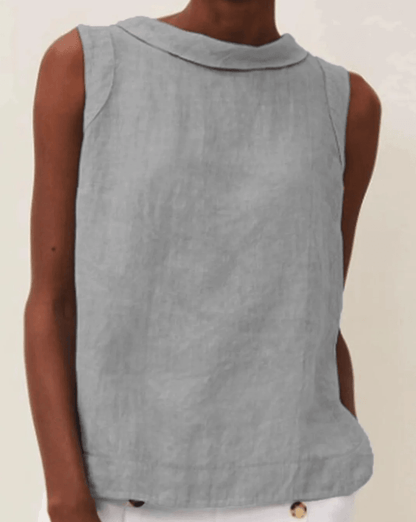 Linen Short Sleeved Blouse with A-line Round Necke38 – Sienna Noosa
