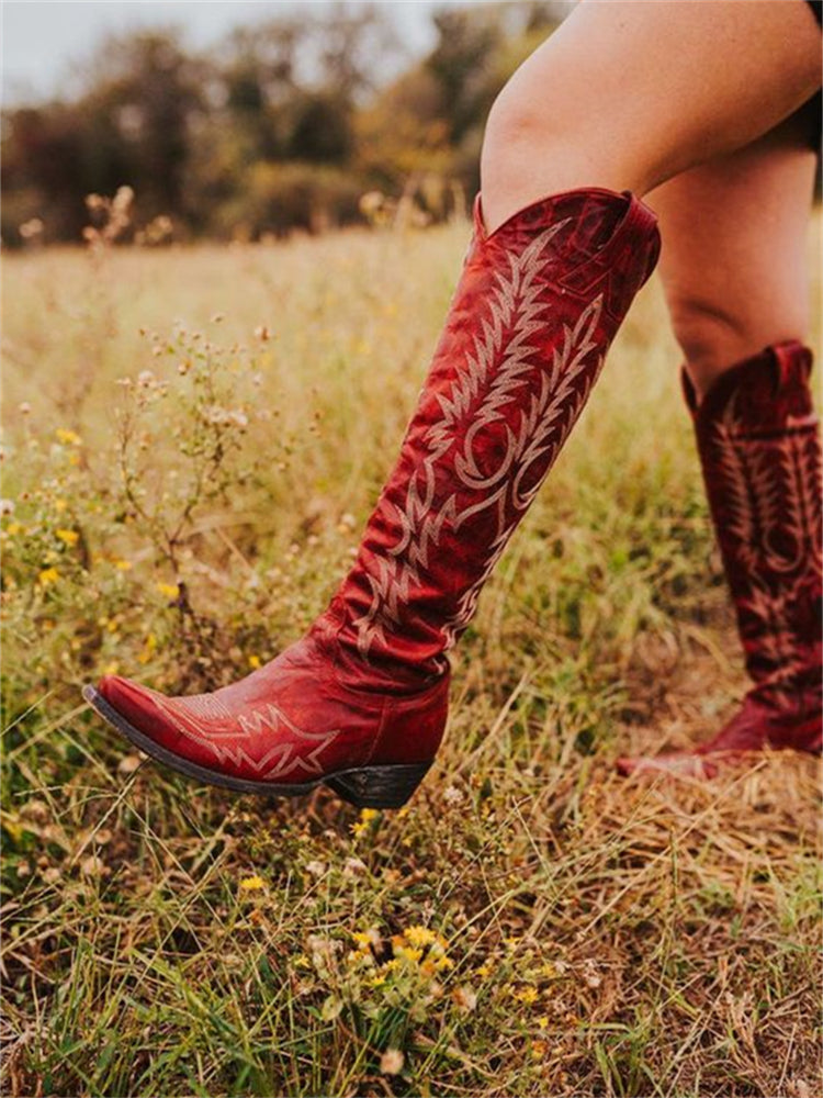 Vintage Western Cowboy Embroidered Knee-High Boots – Sienna Noosa