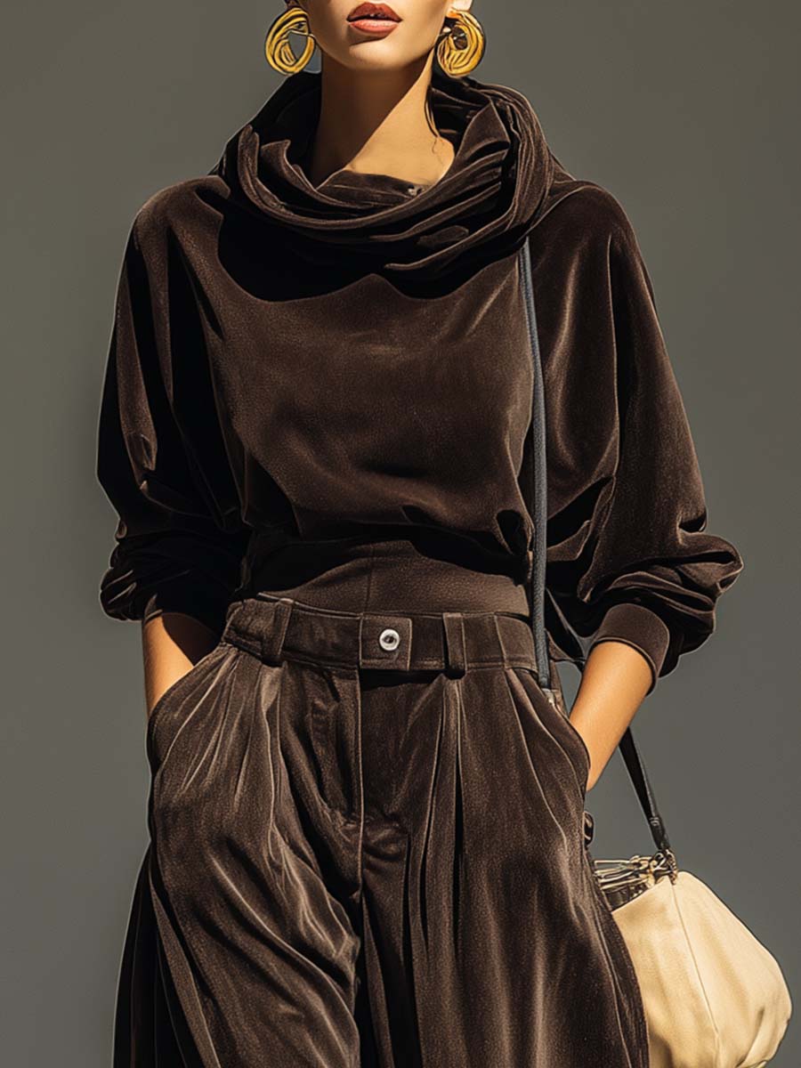 Vera Vintage Brown Velvet Hoodie and Loose Fitting Trousers Set Includes Belt – Sienna Noosa