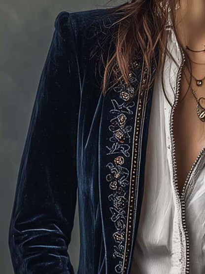 Soraya Womens Vintage Navy Embroidered Longline Jacket – Sienna Noosa