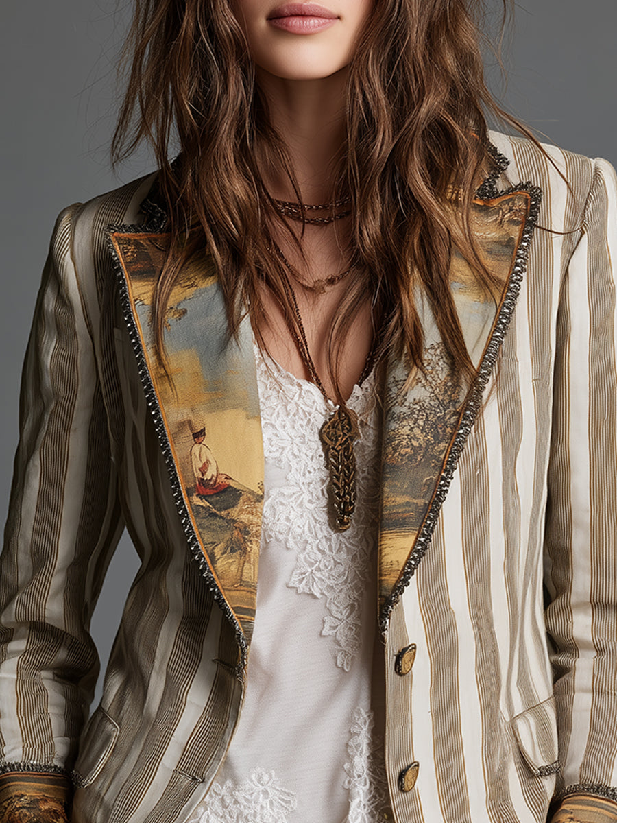 Womens Boho Striped Printed Lapel Blazer – Sienna Noosa