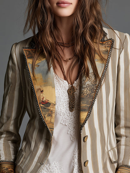 Womens Boho Striped Printed Lapel Blazer – Sienna Noosa