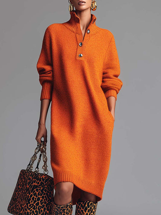 Orange Lapel Button Front Knit Midi Dress – Sienna Noosa