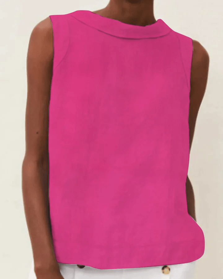 Linen Short Sleeved Blouse with A-line Round Necke38 – Sienna Noosa