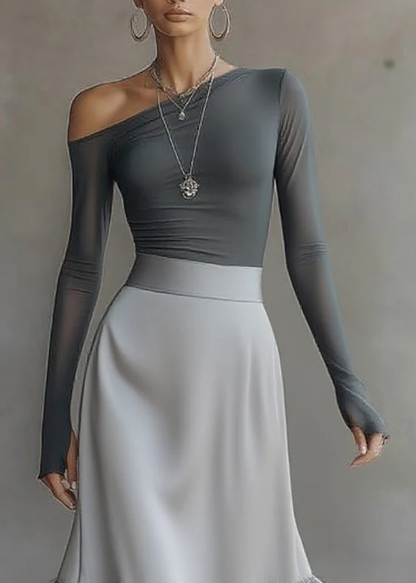 Susana Grey One Shoulder Long Sleeve Top and Ruffle Hem Midi Dress Set – Sienna Noosa