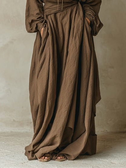 Brown Faux Cotton Linen Hooded Loose Maxi Dress – Sienna Noosa