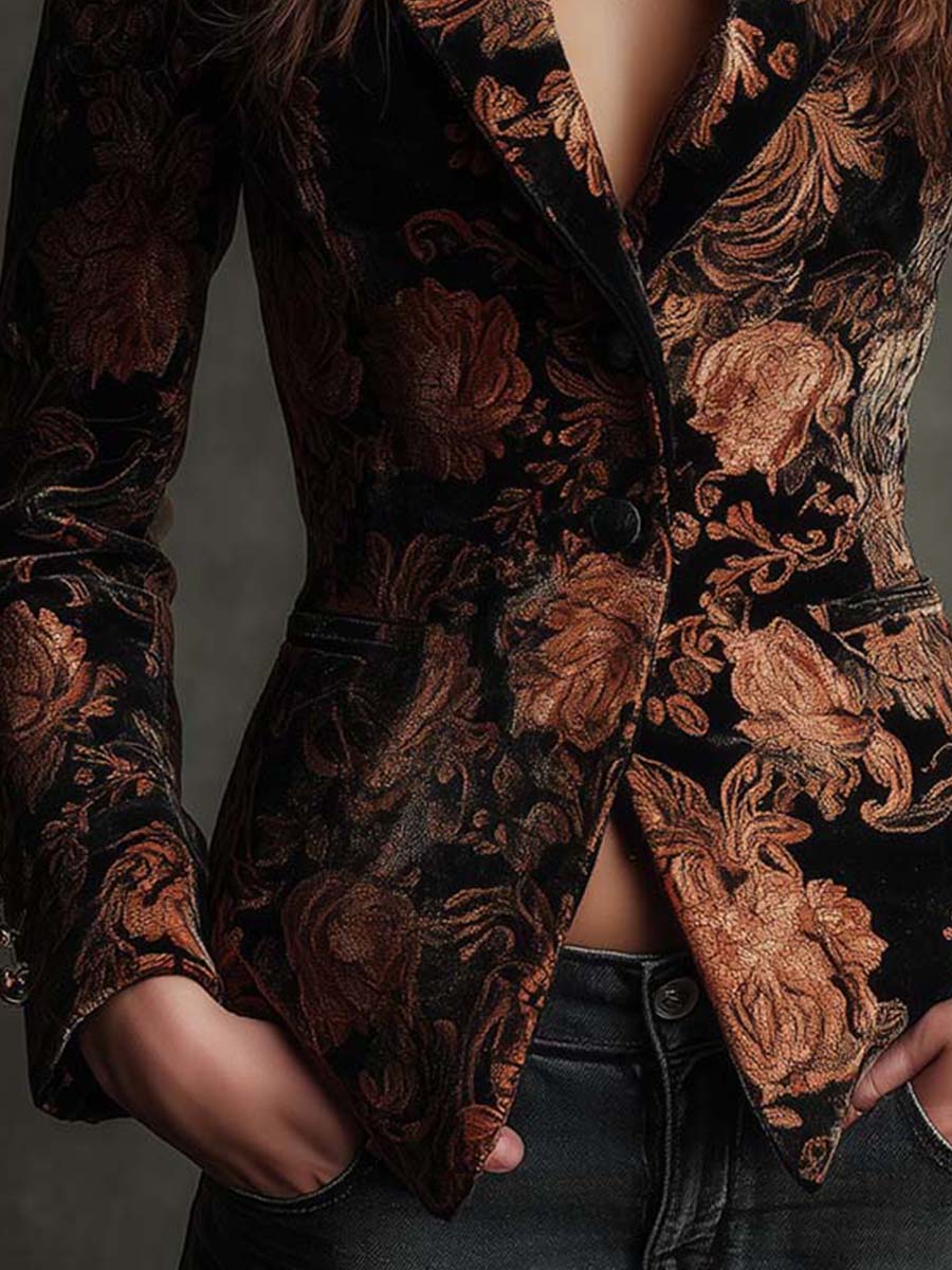 Womens Black and Bronze Floral Print Tailored Blazer – Sienna Noosa