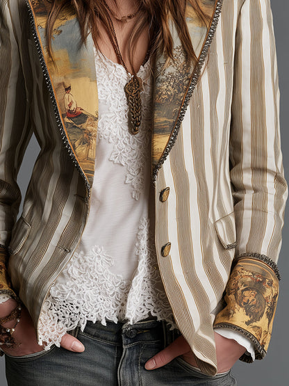 Womens Boho Striped Printed Lapel Blazer – Sienna Noosa