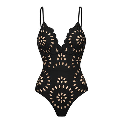 Black Laser Cutting Flower Hollow One Piece Swimsuit and Skirt – Sienna Noosa