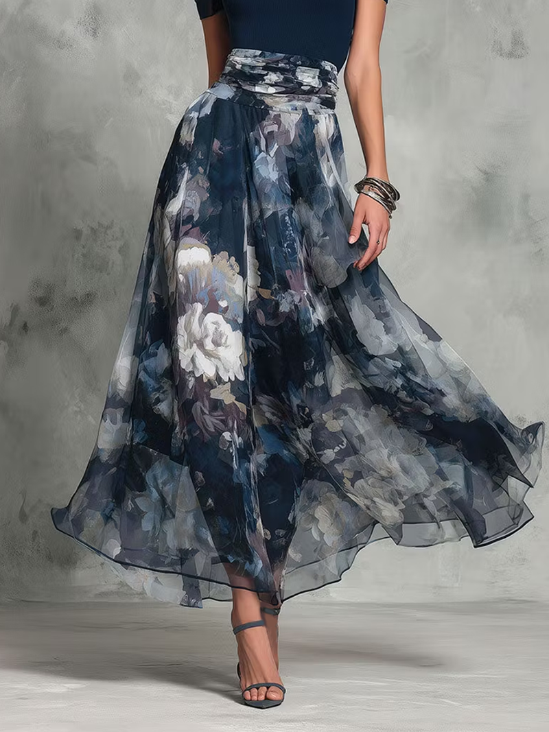 Blue Floral Print Square Neck Belted A-line Line Elegant Maxi Dress – Sienna Noosa