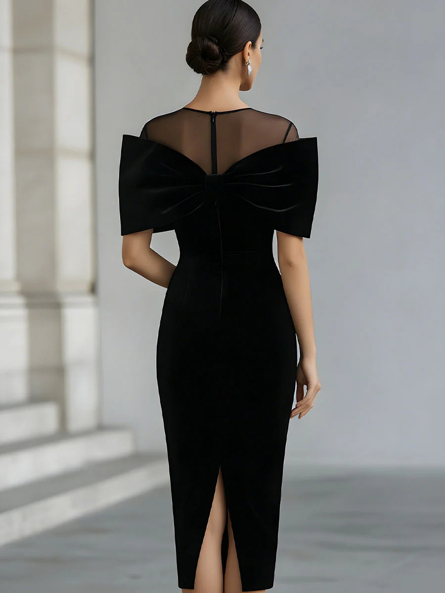 Cintia Dramatic Black Velvet Bow Midi Dress – Sienna Noosa