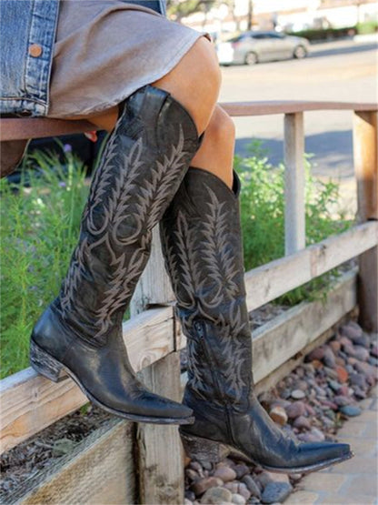 Vintage Western Cowboy Embroidered Knee-High Boots – Sienna Noosa