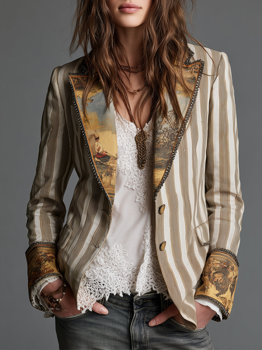 Womens Boho Striped Printed Lapel Blazer – Sienna Noosa