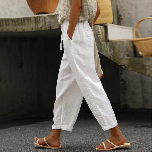 Solid Color Cotton Linen Lace Up Loose Casual Pants – Sienna Noosa