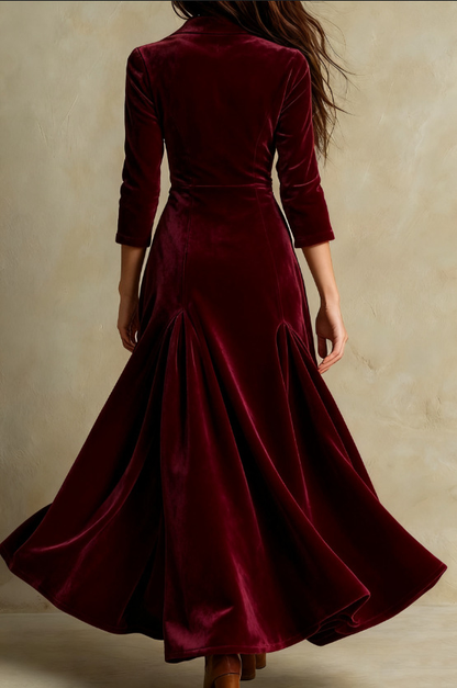 Mercedes Brown Elegant Retro Suit Collar Velvet Long Dress – Sienna Noosa
