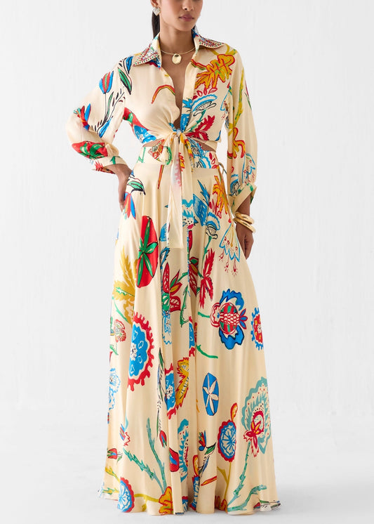 Vacation Tropical Floral Print Waist Tie Shirt Maxi Skirt Boho Two-Piece Set – Sienna Noosa