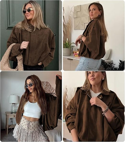 Womens Suede Lapel Pilot Cropped Jacket – Sienna Noosa