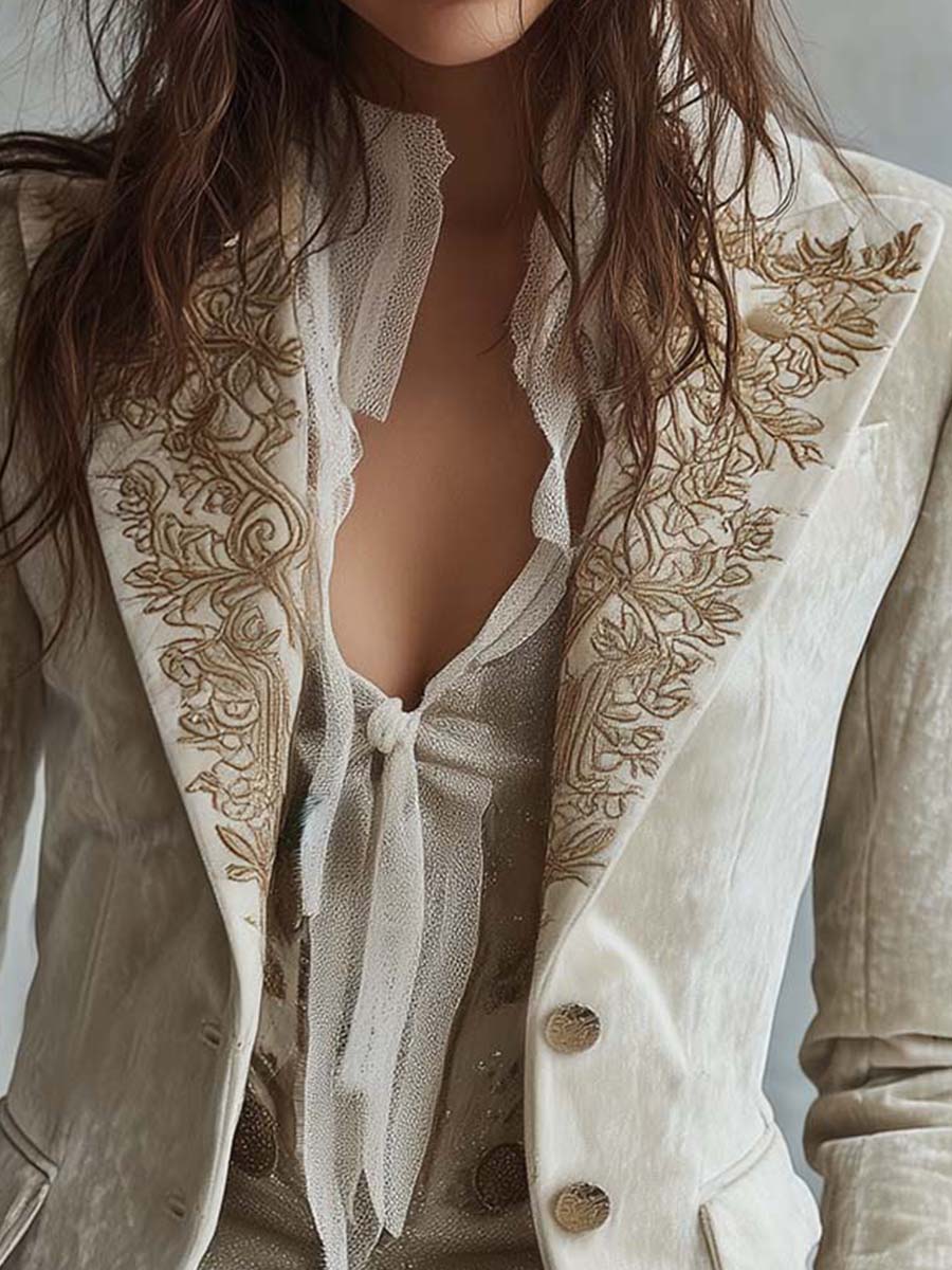 Womens Ivory Embroidered Tailored Blazer – Sienna Noosa