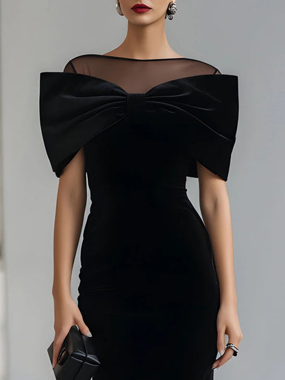 Cintia Dramatic Black Velvet Bow Midi Dress – Sienna Noosa