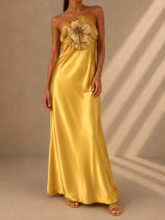 Solenne Aurelia Maxi Dress Floral With Neck Halter