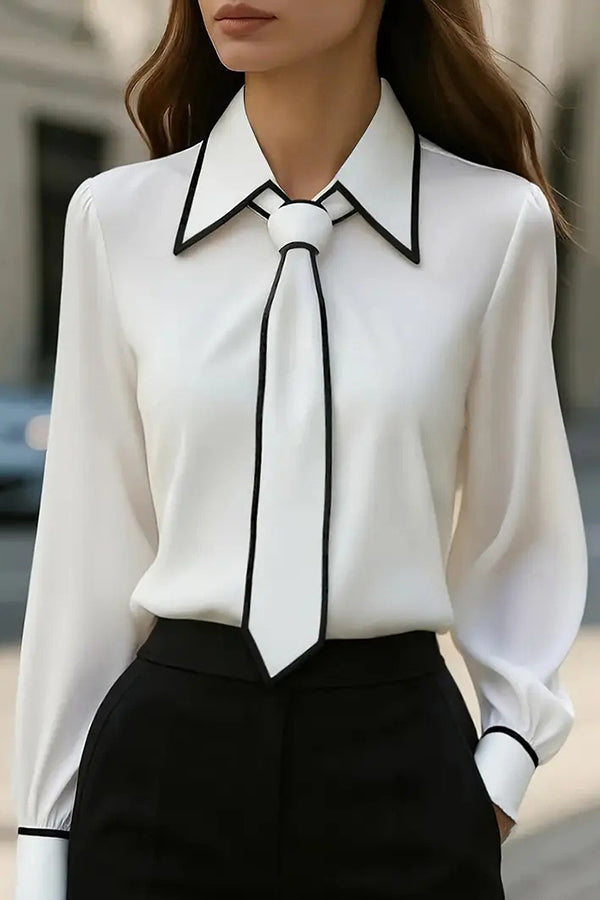 Fashion Contrast Tie Long-sleeved Casual Shirt – Sienna Noosa