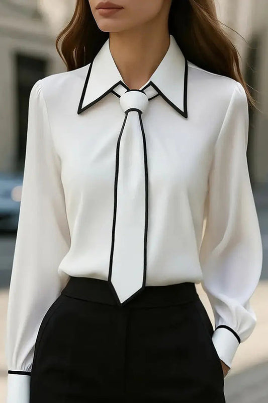 Fashion Contrast Tie Long-sleeved Casual Shirt – Sienna Noosa