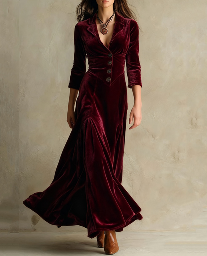 Mercedes Brown Elegant Retro Suit Collar Velvet Long Dress – Sienna Noosa