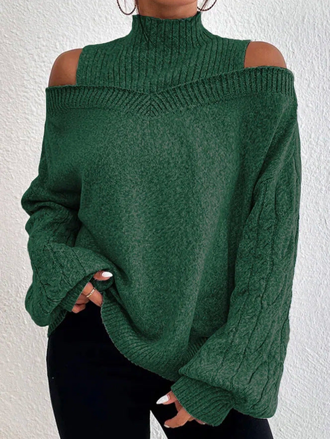 High Neck Cutout Off Shoulder Long Sleeve Loose Sweater – Sienna Noosa