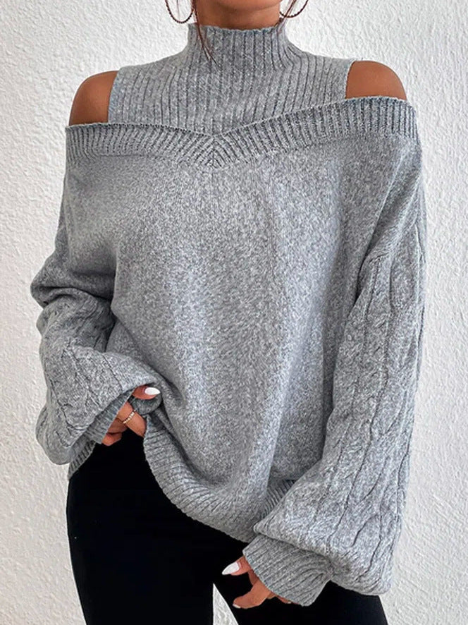 High Neck Cutout Off Shoulder Long Sleeve Loose Sweater – Sienna Noosa