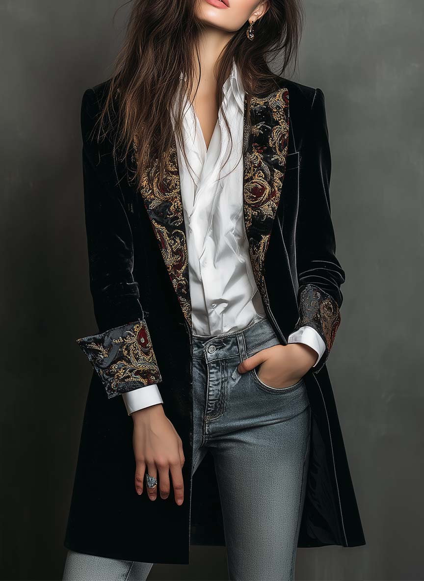 Mens Black Baroque Print Lapel Slim Fit Blazer – Sienna Noosa