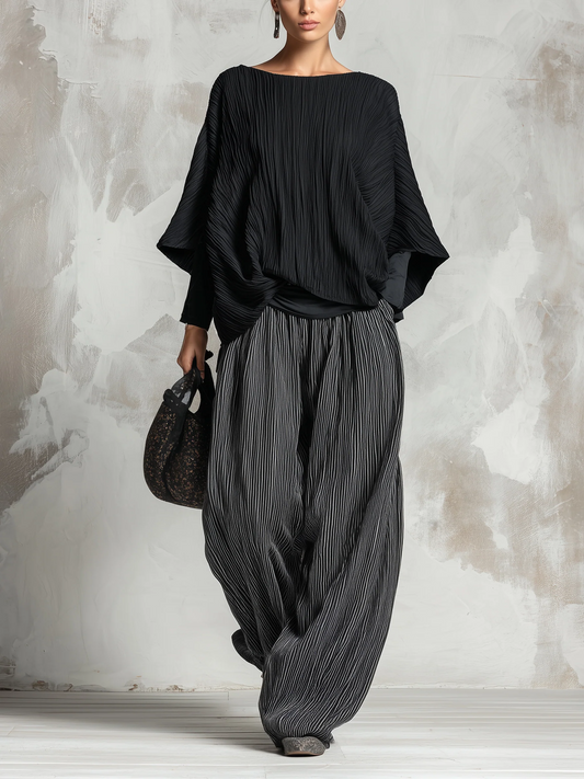Azucena Relaxed Pleated Batwing Top and Wide Leg Pants Two-Piece Set – Sienna Noosa