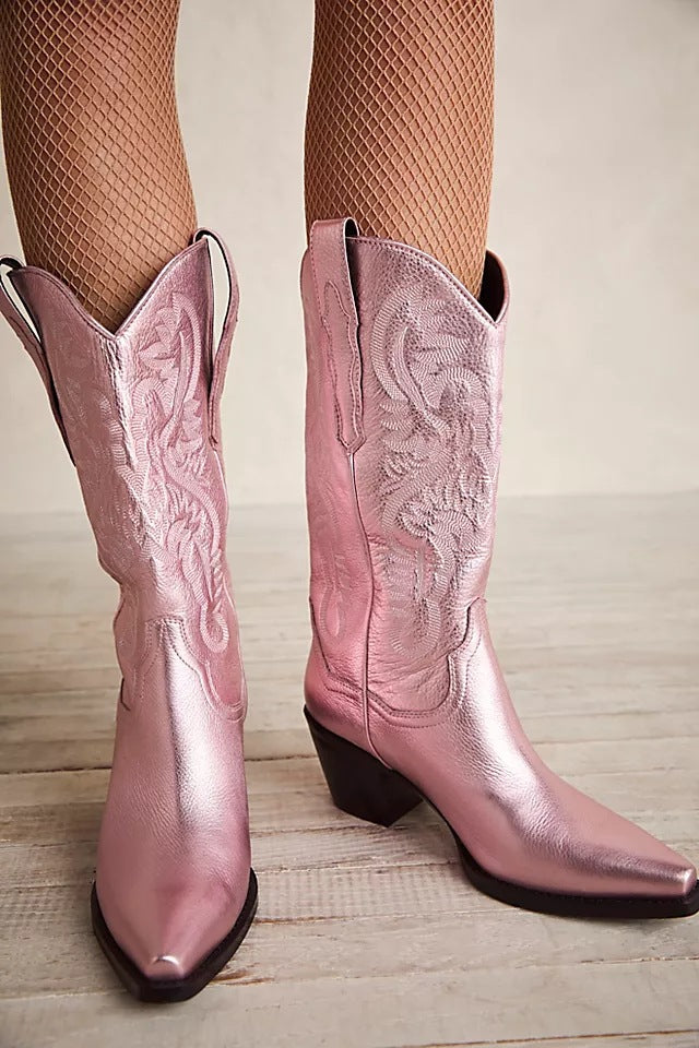Embroidered Pointed Toe Thick Heel Western Boots – Sienna Noosa