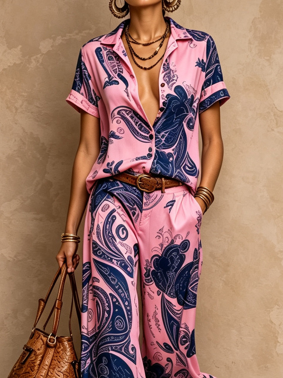 Boho Style Vintage Satin Paisley Print Two-Piece Set – Sienna Noosa