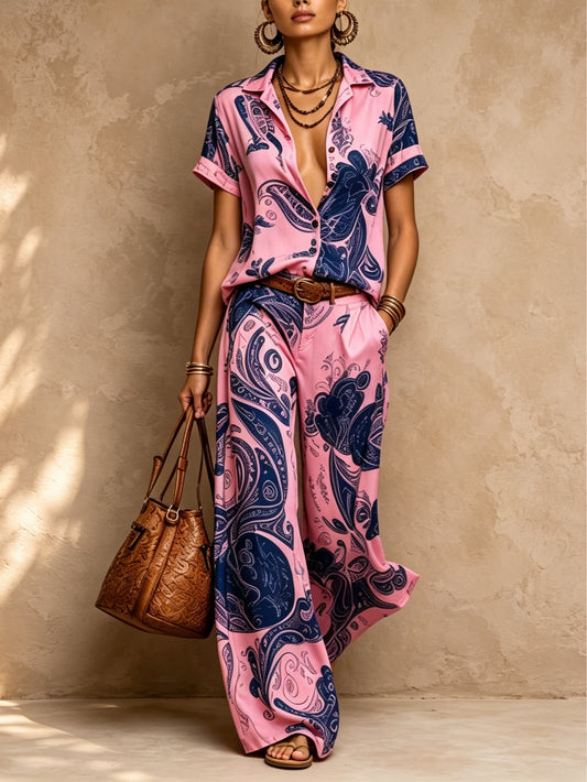 Boho Style Vintage Satin Paisley Print Two-Piece Set – Sienna Noosa