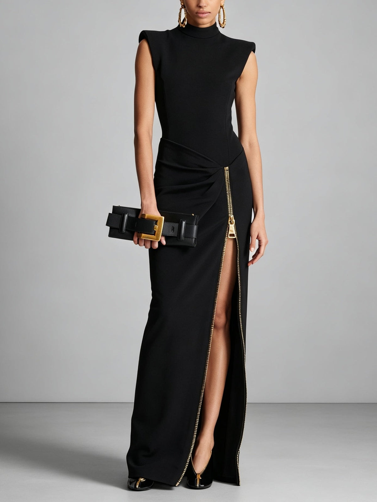 Premium Black Sleeveless Maxi Dress with Zipper and Slit – Sienna Noosa