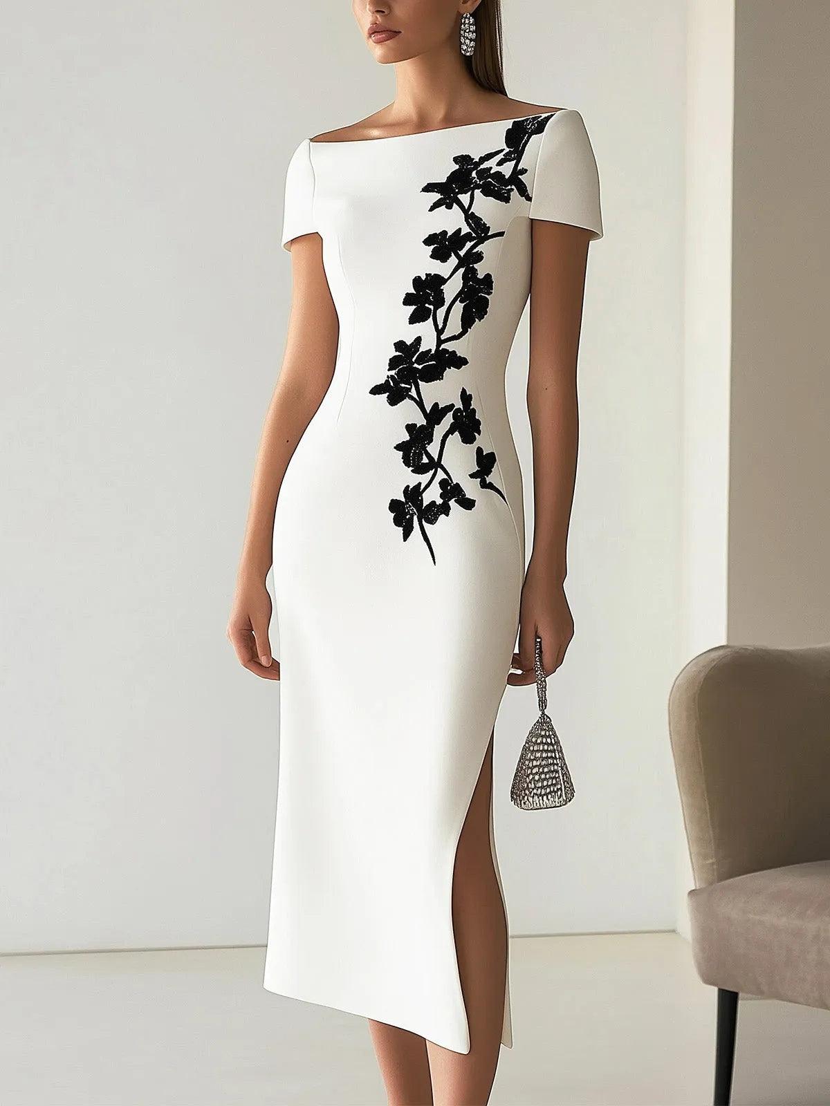 Chic Boatneck Dress with Asymmetrical Floral Print – Sienna Noosa