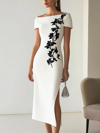 Chic Boatneck Dress with Asymmetrical Floral Print – Sienna Noosa