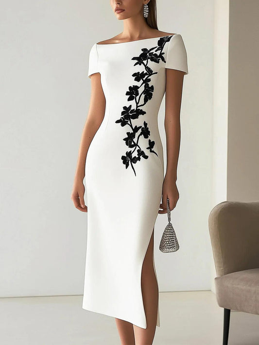 Chic Boatneck Dress with Asymmetrical Floral Print – Sienna Noosa