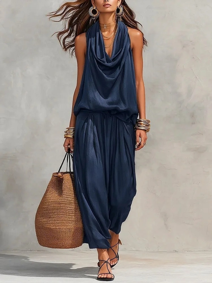 Black Halter Neck Sleeveless Top and Pleated Trousers Set – Sienna Noosa