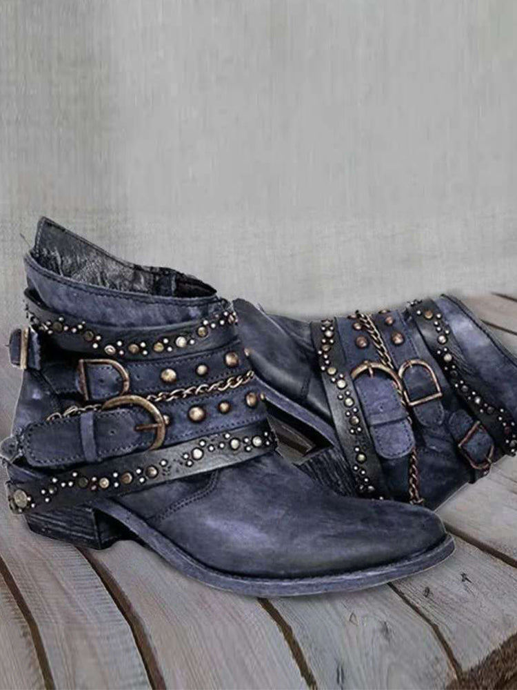 Vintage Washed Studded Buckles Ankle Boots – Sienna Noosa