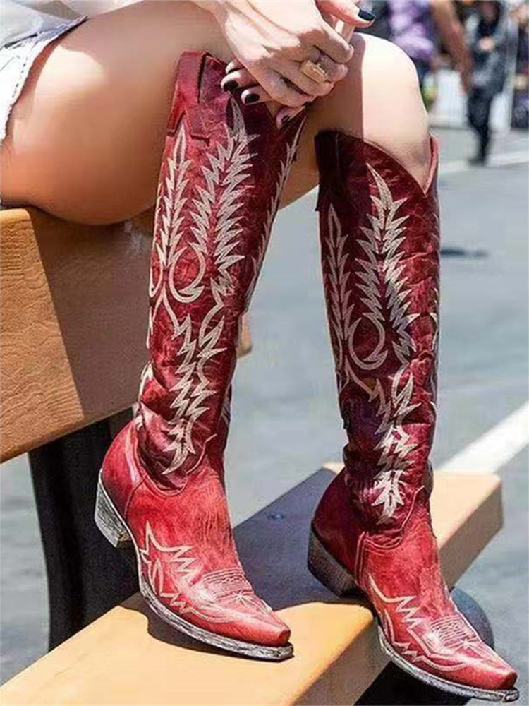 Vintage Western Cowboy Embroidered Knee-High Boots – Sienna Noosa