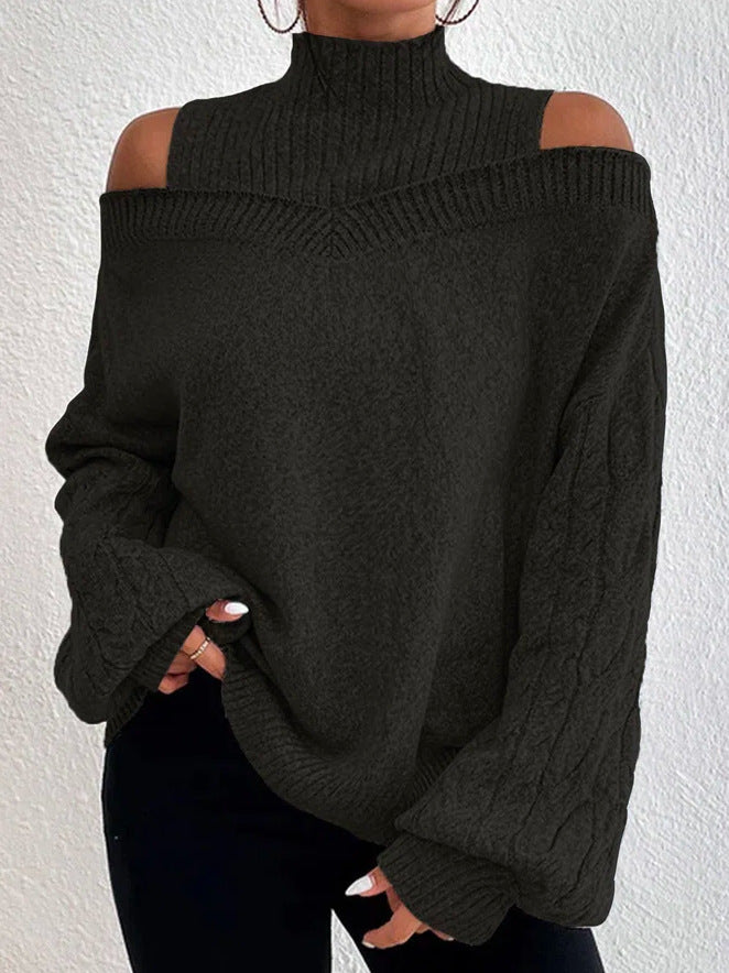 High Neck Cutout Off Shoulder Long Sleeve Loose Sweater – Sienna Noosa