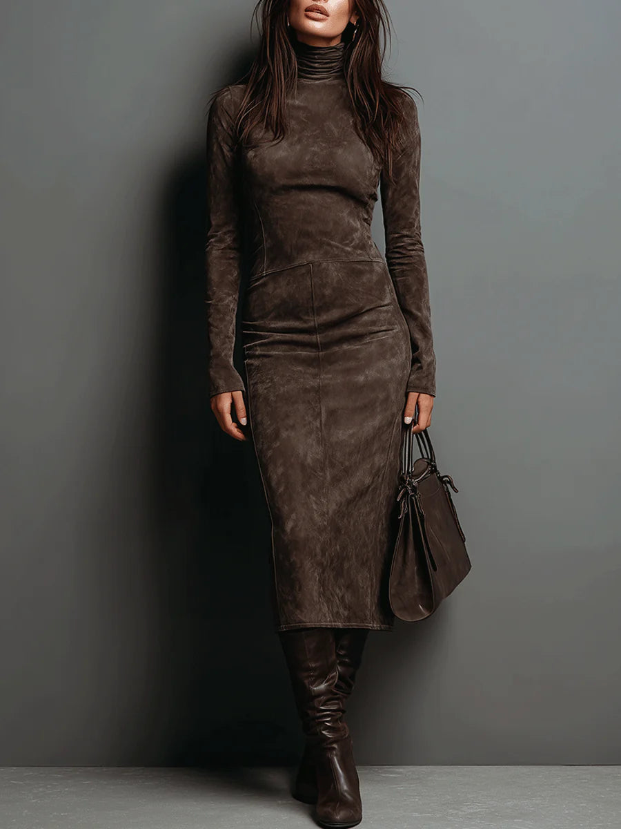 Laura High Neck Long Sleeve Suede Midi Dress – Sienna Noosa