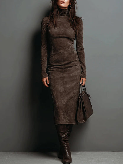 Laura High Neck Long Sleeve Suede Midi Dress – Sienna Noosa