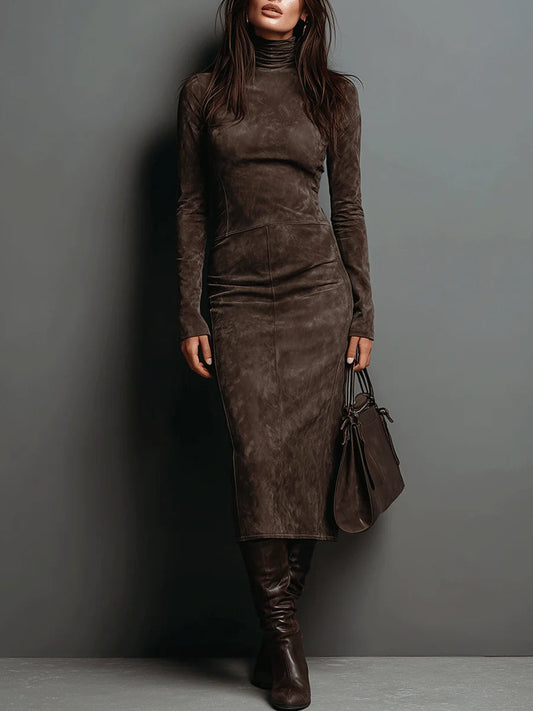 Laura High Neck Long Sleeve Suede Midi Dress – Sienna Noosa