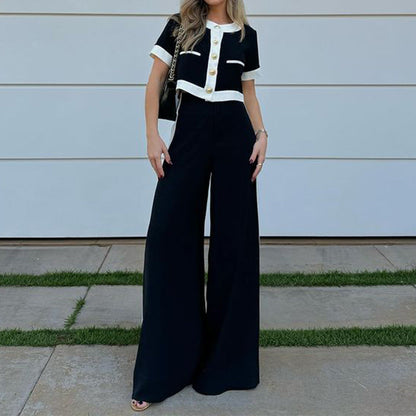 Stylish Casual Short Top & Straight-Leg Pants Two-Piece Set – Sienna Noosa