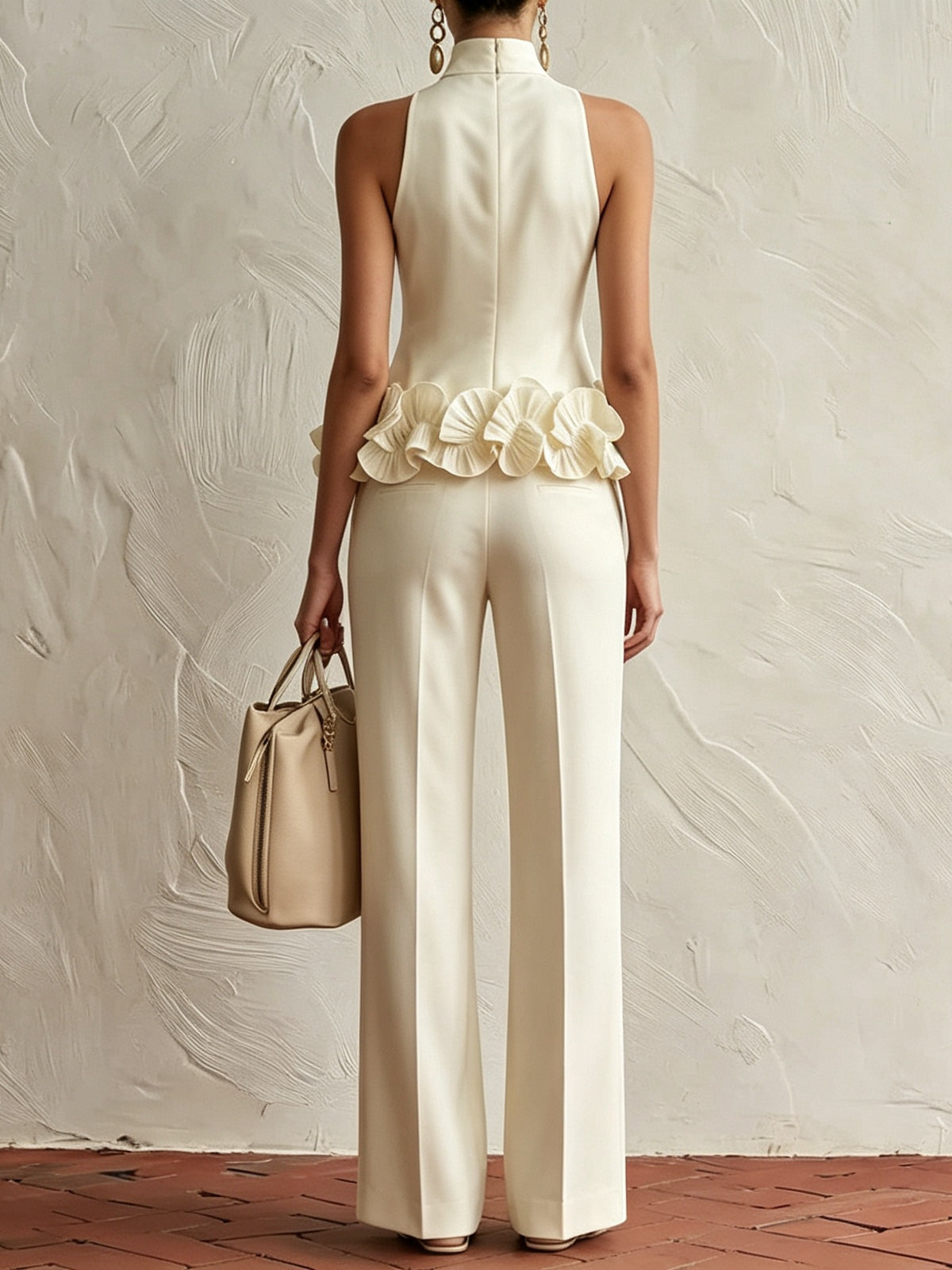 Elegant High Neck Top with 3d Floral Hem and Trousers Set – Sienna Noosa