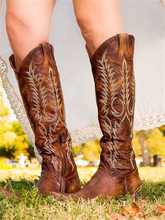 Vintage Western Cowboy Embroidered Knee-High Boots – Sienna Noosa